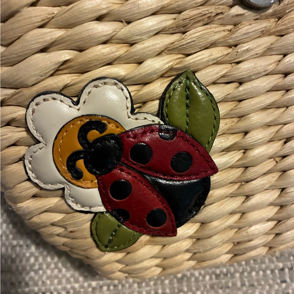 Brighton Woven Straw and Leather Crossbody with Red Ladybug Accents - Picture 3 of 10